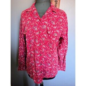 Vintage Womens Western Shirt by Crazy Horse, Red Paisley Blouse Size Large